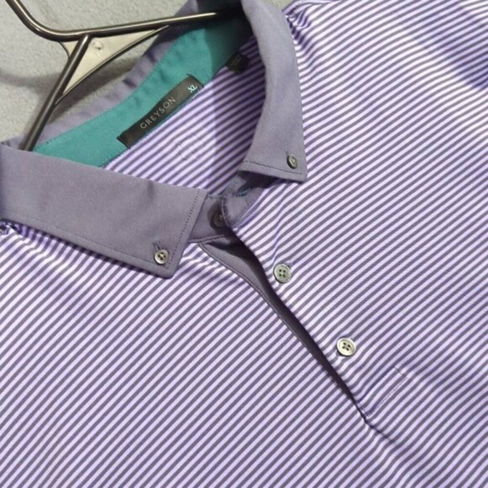 Greyson Shirt Men's XL Purple Striped Polo Performance Stretch Golf Short Sleeve